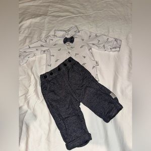 Dino bow tie onsie with matching pants 6- 9 months